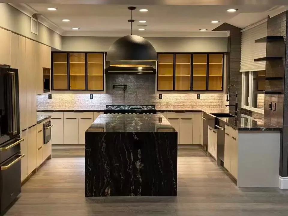 Modern kitchen tile backsplash and quartz countertop renovation in Whittier