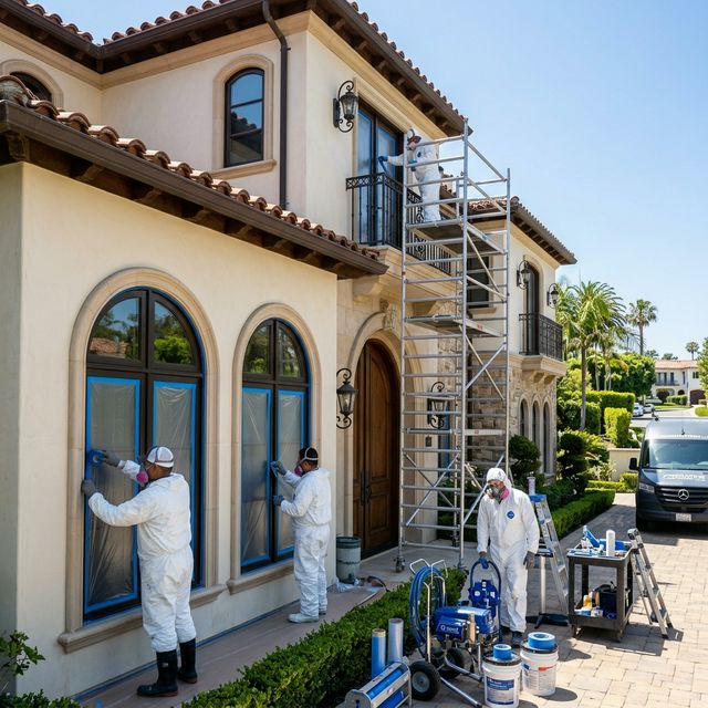 Painting Crew Masking Home Exterior